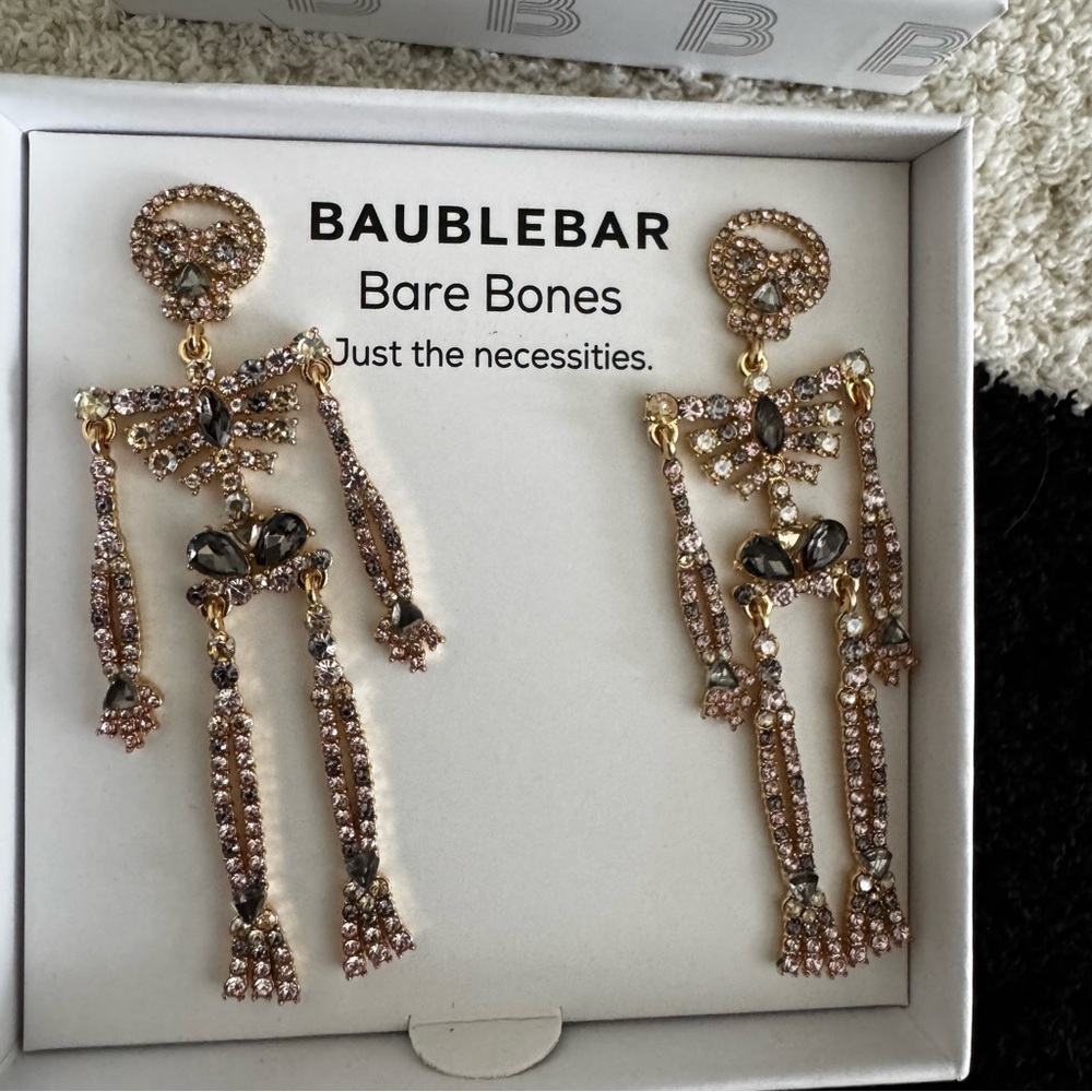 BaubleBar Gold and Black Skeleton Earrings